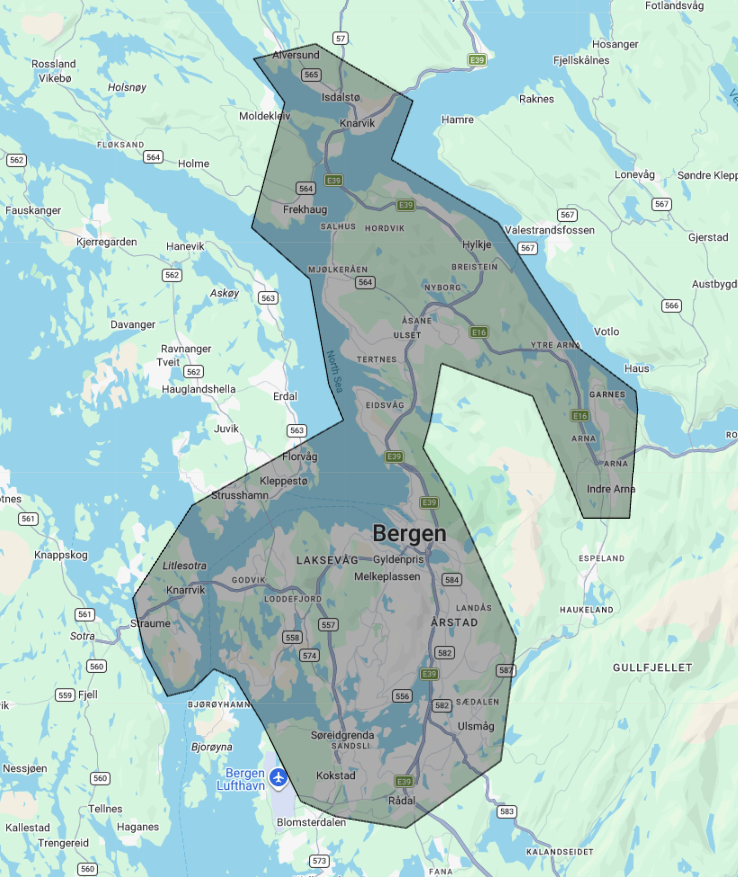 Områdekart Mobile Service Bergen