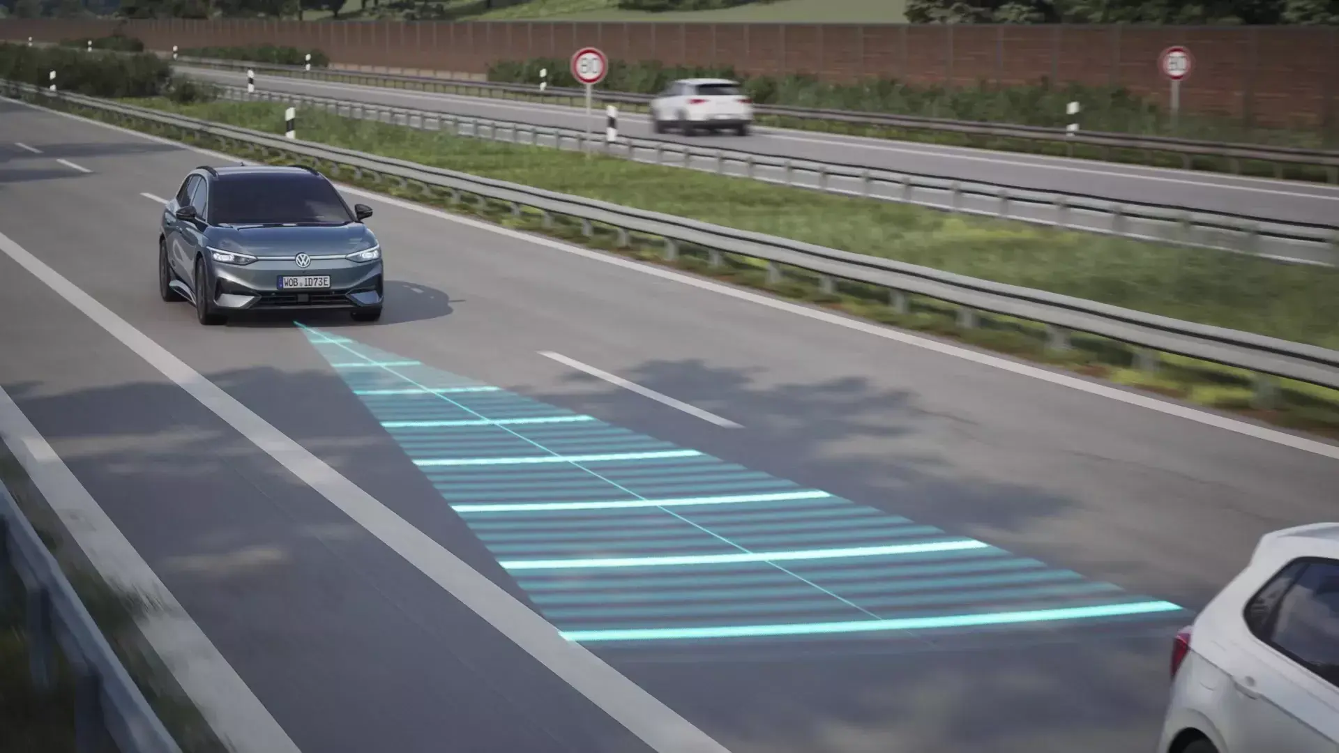 En illustrasjon av hvordan Adaptiv Cruise Control fungerer hos Volkswagen